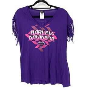 Harley Davidson Short Sleeve V-Neck T-Shirt Sz L Purple Fringe Sleeve Tucson Az